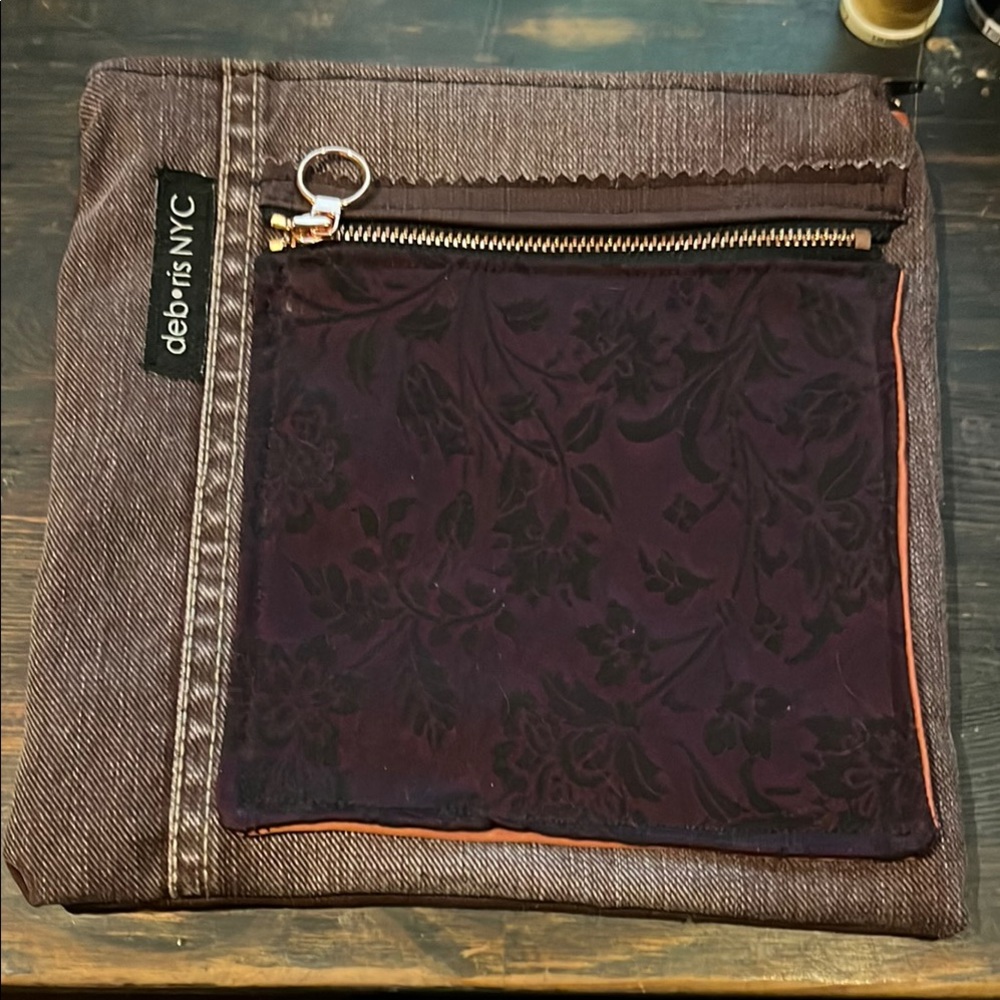 Handmade  Burgundy Denim bag.